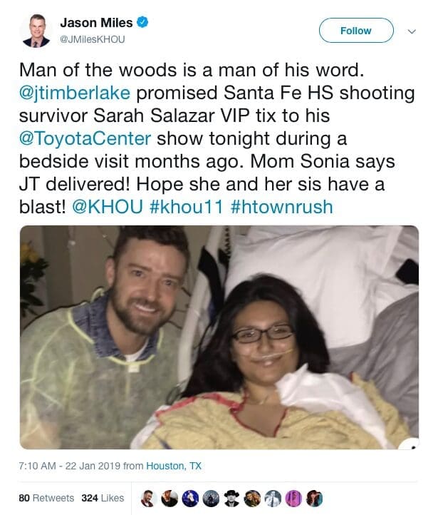 Justin Timberlake visited Sarah Salazar in the hospital in May 2018. 