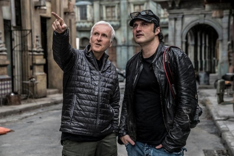 Director Robert Rodriguez and Producer James Cameron on the set of Alita: Battle Angel. Courtesy of IMDB