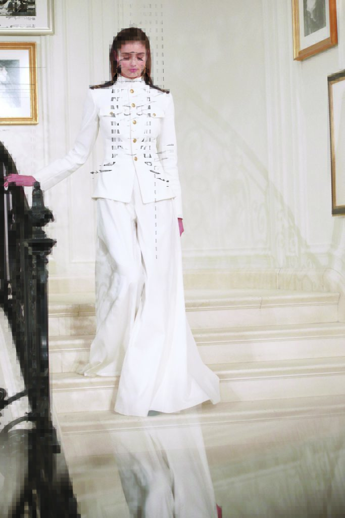 Ralph Lauren white stretch cotton admiral jacket,
whitewashed cotton linen wide-leg pant. Photo by  (Photo by Courtesy of Ralph Lauren)