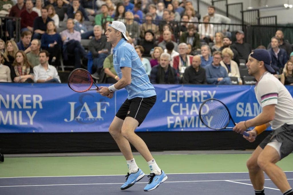 John Isner and Alex Kuznetsov played doubles in the RBC Tennis Championships. Courtesy of Tennis Championships of Dallas