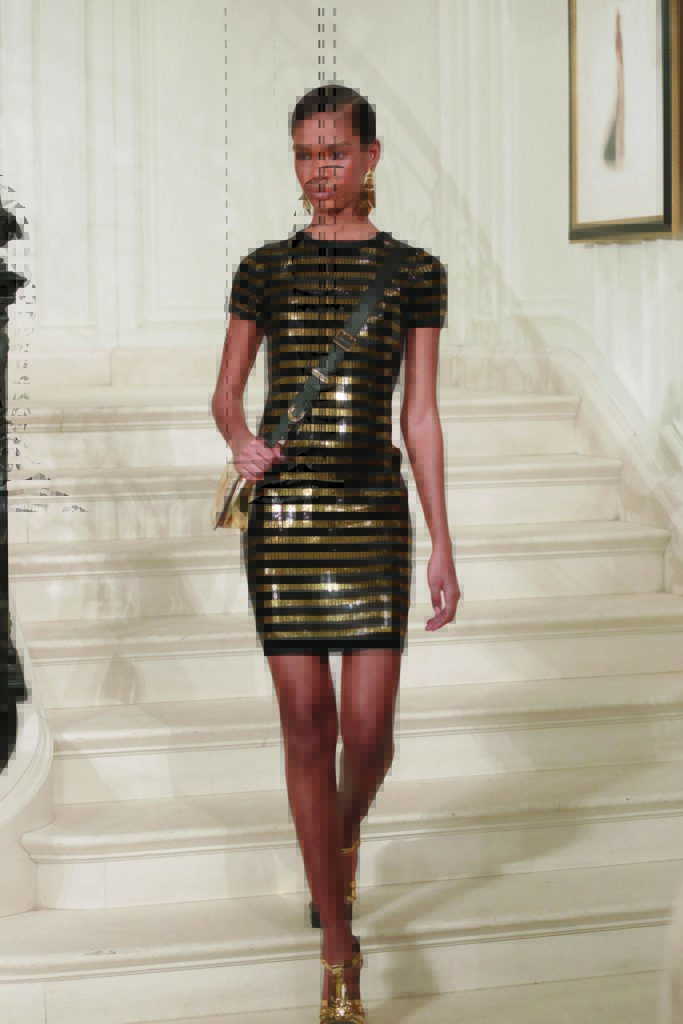 Ralph Lauren black-and-gold striped merino rib sequin crewneck dress.  Photo by  (Photo by Courtesy of Ralph Lauren)