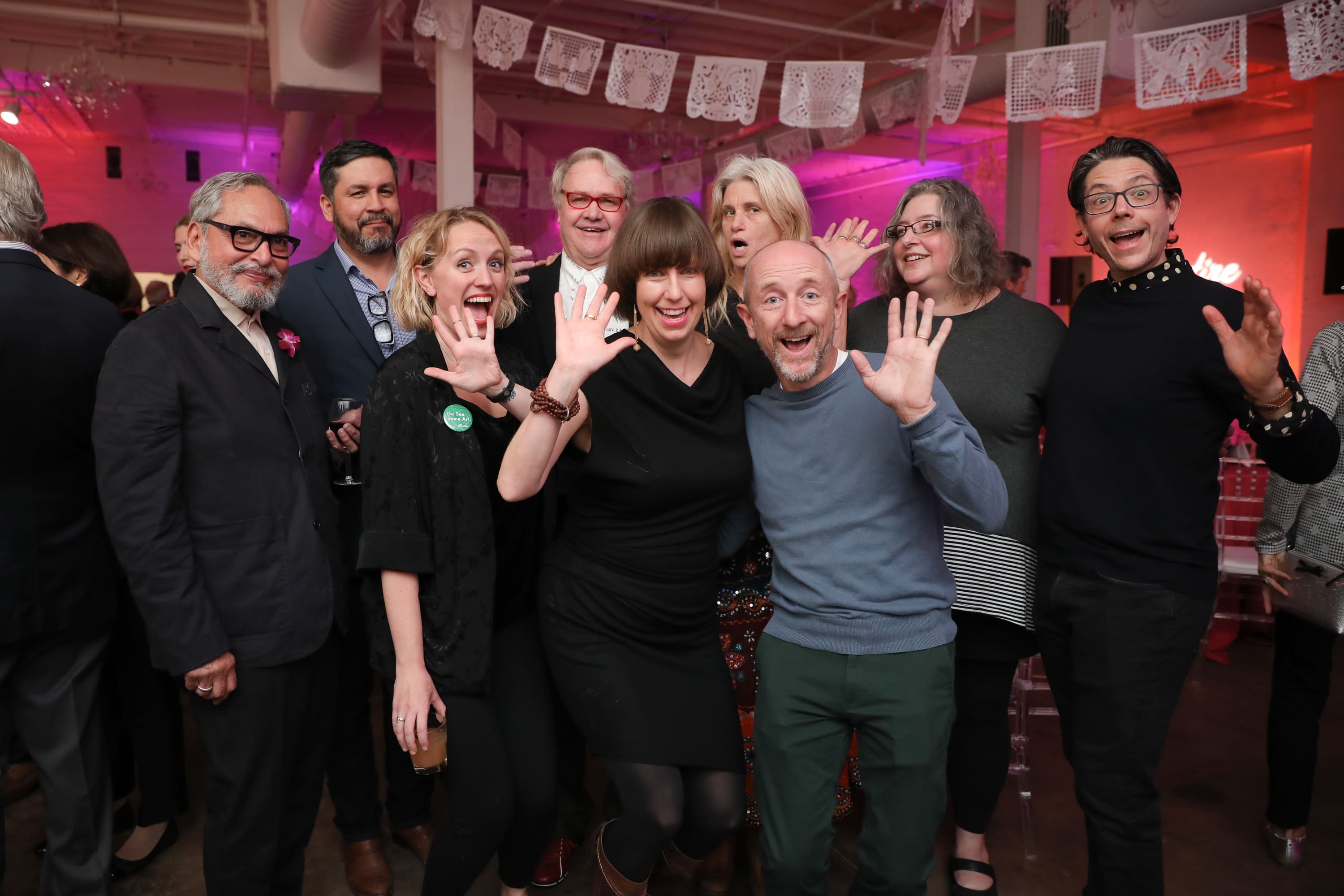 Auction headliners: Jesse Amado, Cruz Ortiz, Sarah Fox, Gary Sweeney, Joey Fauerso, Katie Pell, Jeffrey Dell, Margaret Craig, Michael Velliquette (Photo by Jenny Antill Clifton and Johnny Than)