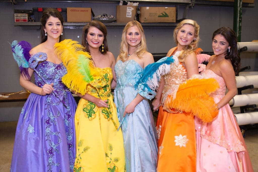 Duchesses Kathryn Criaco, Danielle Perugini, Macey McCann, Hannah Herrold, Alexis Ammons celebrate the Knights of Momus  Fiesta de Momus at The Grand 1894 Opera House in Galveston (Photo by Michelle Watson/CatchlightGroup.com)