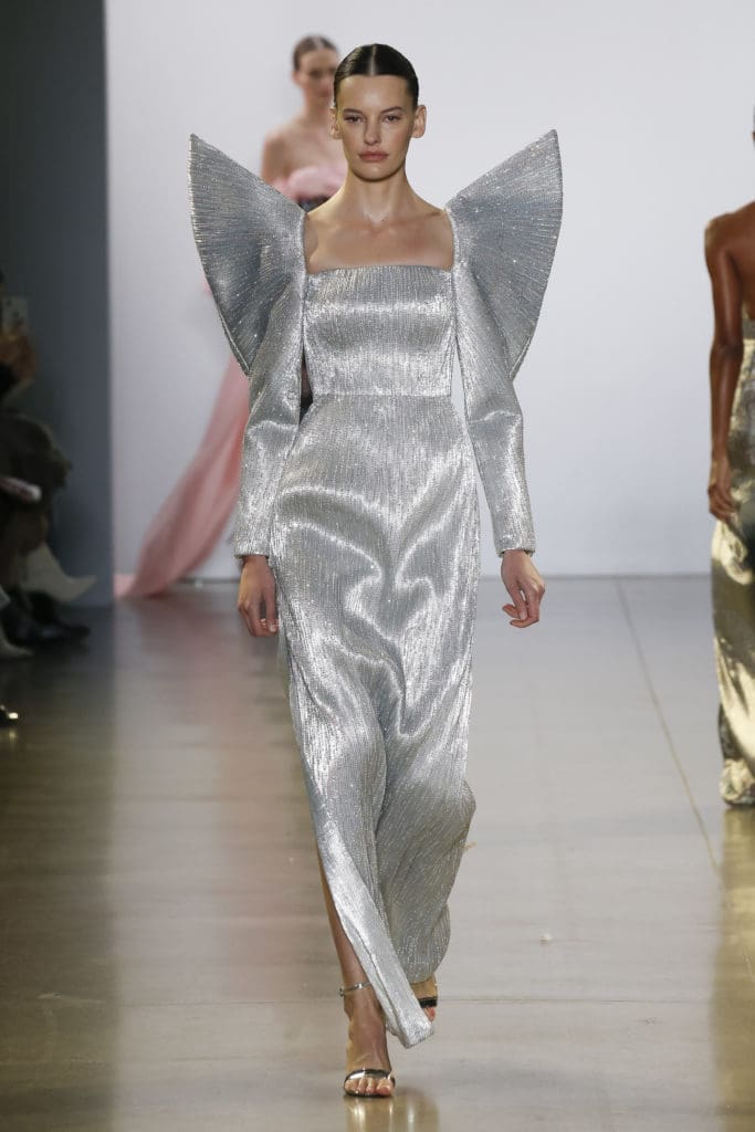 Cong Tri silver gown with angel wing shoulder detail (Photo by Cong Tri)