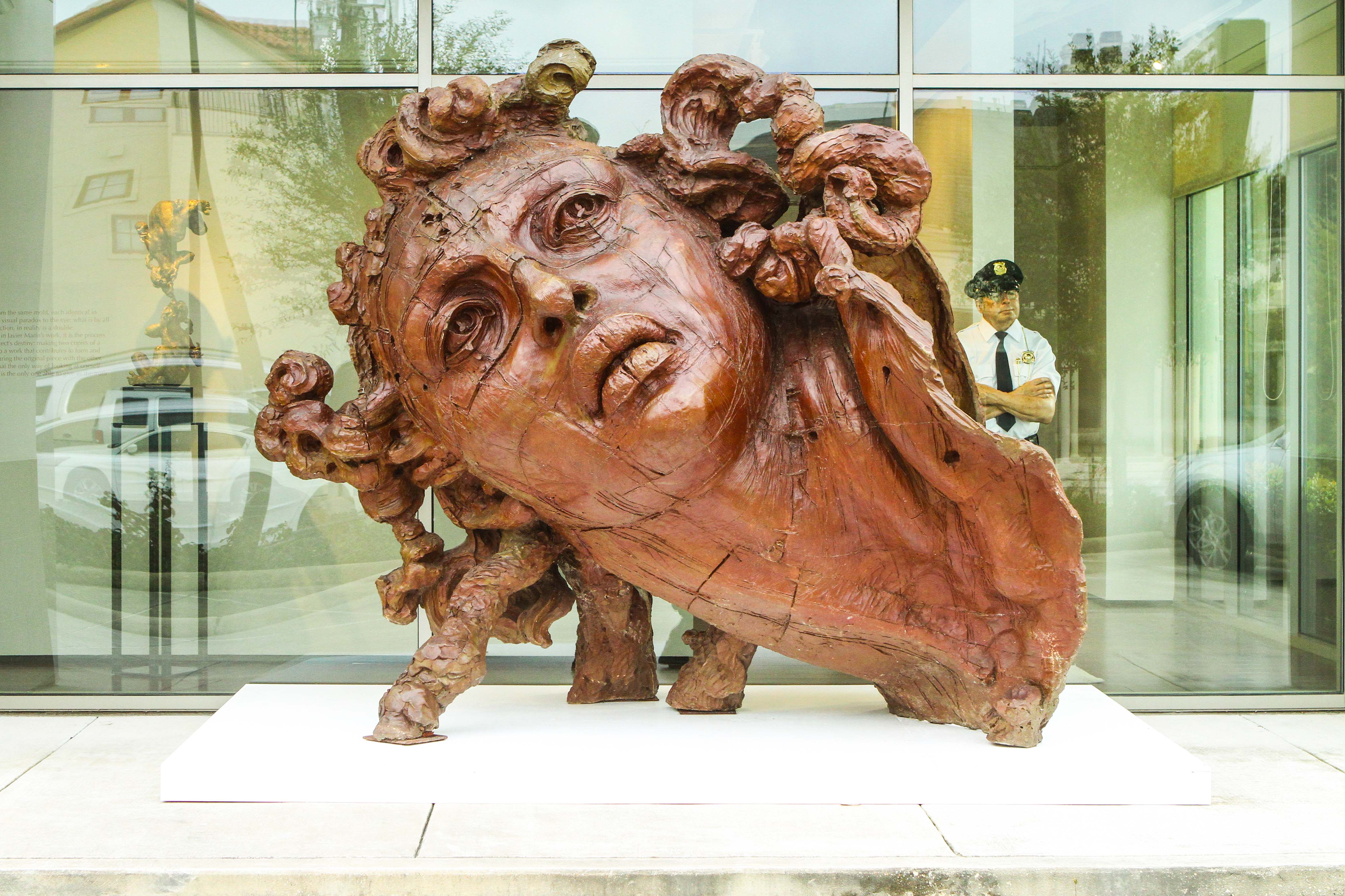 Javier Marín's signature "Cabeza Roja II," 2008, stands guard at Art of the World Gallery. (Photo by Chris P. Bachman)