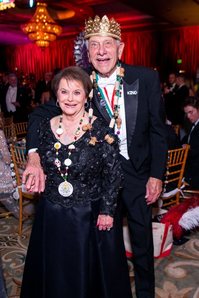 Joy and Vic Fertitta, aka King Frivolous, celebrate the Knights of Momus Fiesta de Momus at The Grand 1894 Opera House in Galveston. (Photo by Michelle Watson/CatchlightGroup.com)
