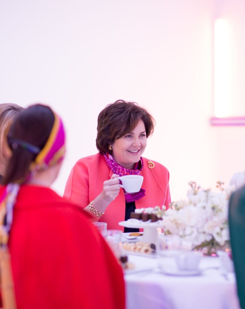 Menil director Rebecca Rabinow partakes of tea. (Photo by Allyson Huntsman)