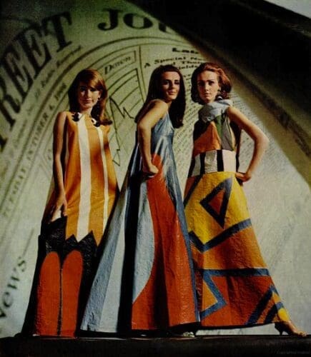 Another inspiring Paper Ball took place in 1966, again at the Wadsworth Atheneum; this time the mood was mod. Artist Peter Max reportedly painted paper dresses for party props. Life magazine concurrently devoted space to the chic of paper frocks.(Photo courtesy Life magazine) 