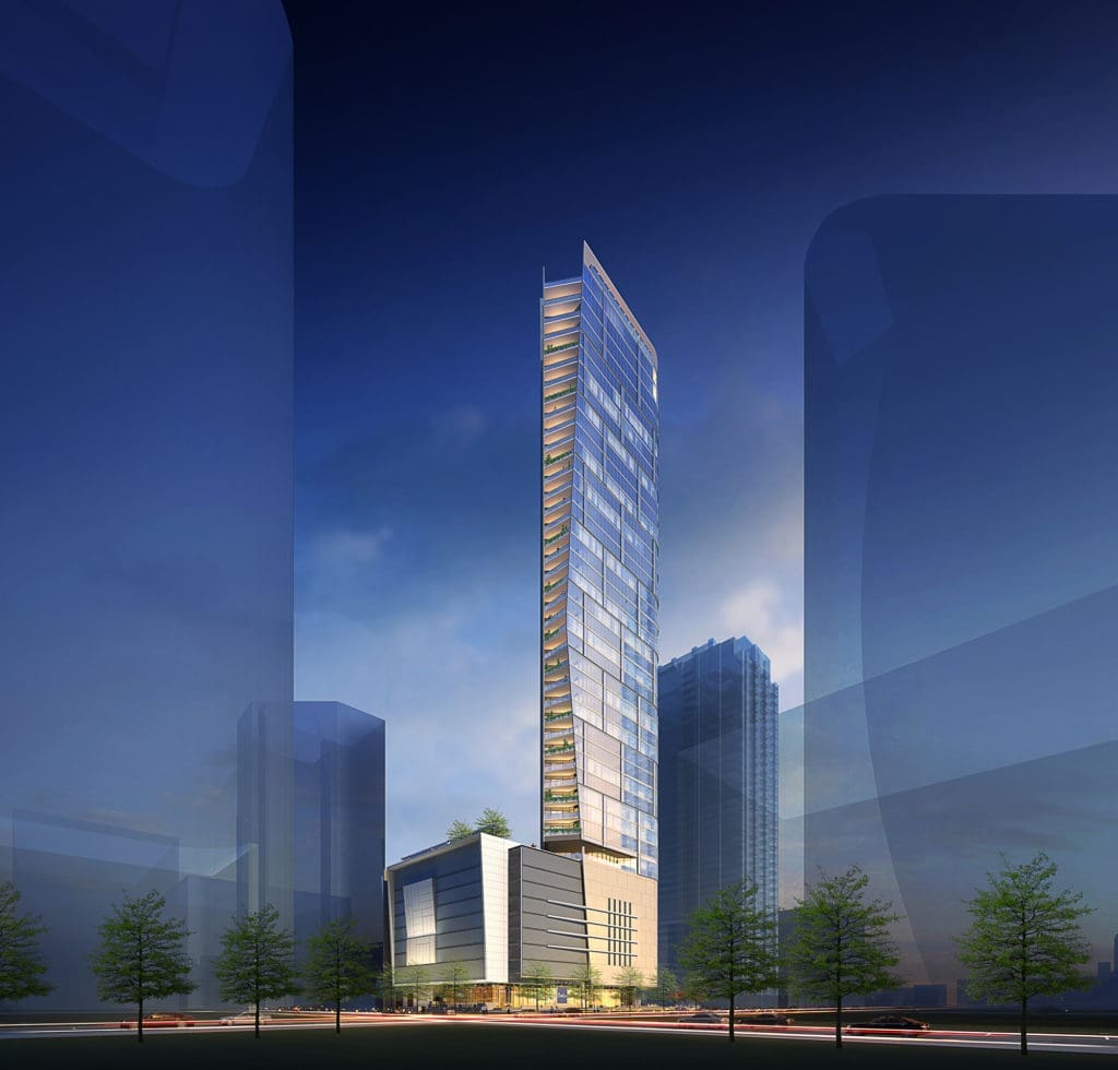 Hines Preston tower's unique design will give it unexpected views. (Rendering courtesy of Munoz+Albin.)