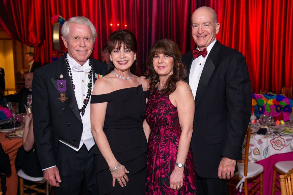 Tom & Debra Perich, Tonya & David Callender celebrate the Knights of Momus Fiesta de Momus at The Grand 1894 Opera House in Galveston. (Photo by Michelle Watson/CatchlightGroup.com)