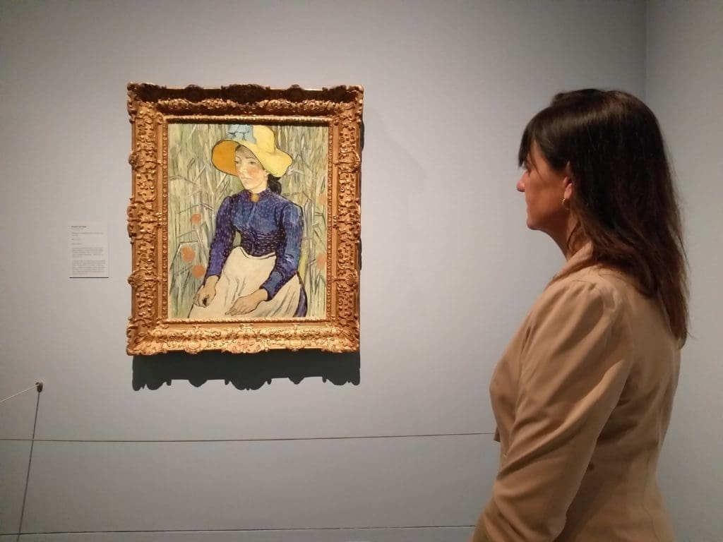 Van Gogh's "Portrait of a Peasant Girl in a Straw Hat," 1890, was this writer's favorite work. Painted weeks before he died, it seems to anticipate the Art Nouveau movement in its patterned background featuring abstracted sheaves of wheat.