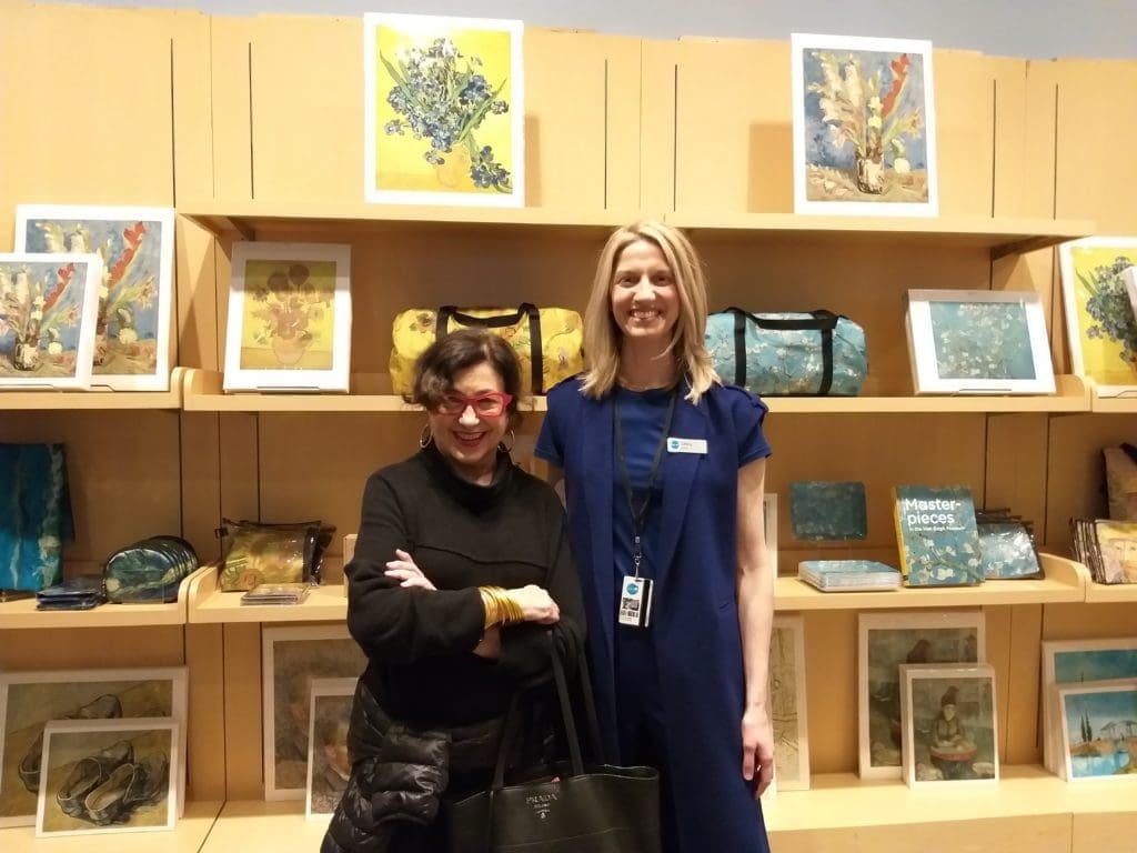 Blogger and fashion insider Roz Pactor with GM of MFAH retail Chris Goins Pazda at the exhibition press preview.
