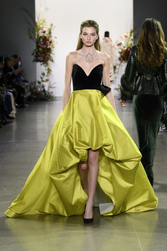 Bibhu Mohapatra black velvet and lime silk and cotton gown (Photo by Bibhu Mohapatra)