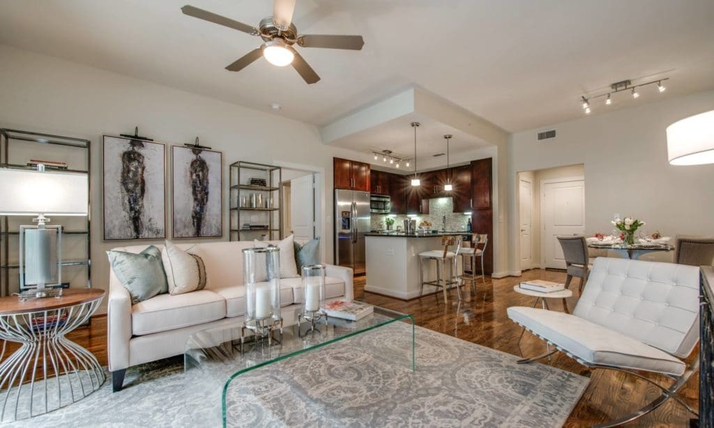 The sleek decor speaks to the contemporary esthetic of the 500 Crawford apartment.