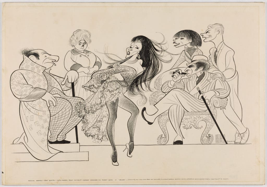 Al Hirschfeld’s artwork depicting Chita Rivera and the company of "Bajour," produced by the Mastersons. Photo courtesy of MFAH Press.