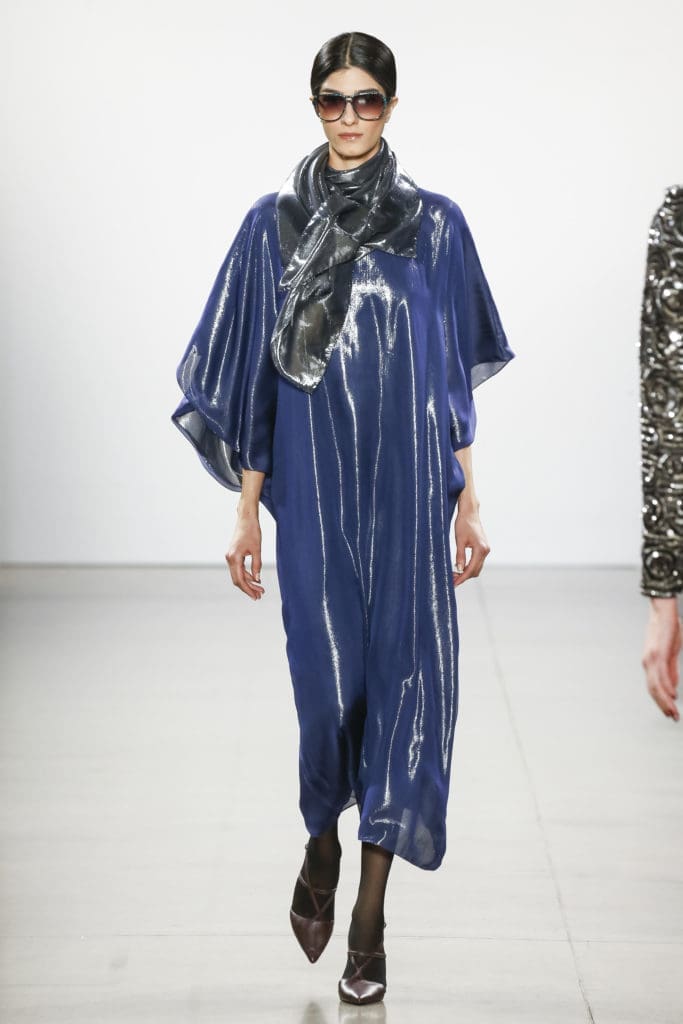 Burnett New York nave chiffon and lame katfan (Photo by Burnett New York)