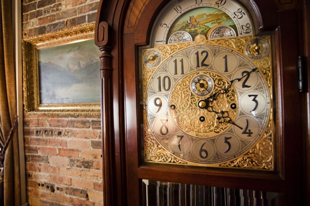 This antique clock finds a welcome space in this Bayou Lofts residence.