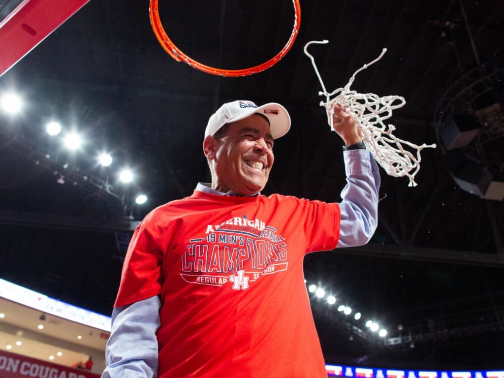 University of Houston coach Kelvin Sampson has cut down more than a few nets at the University of Houston. (Photo by F. Carter Smith)