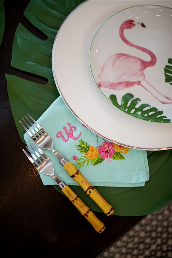 The flamingo motif is carried throughout Whitney Crane's birthday party in Palm Beach. (Photo by Oona Beyer, Dragonfly Photography)