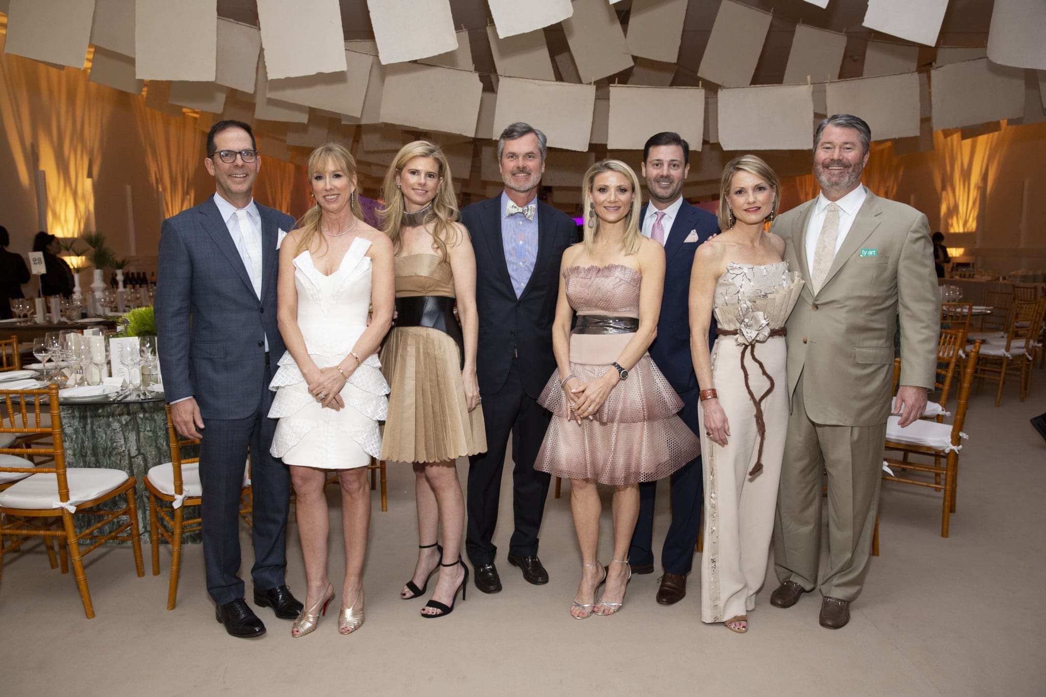 The four chair couples: Jeremy & Caroline Finkelstein, Blakely & Trey Griggs, Stephanie & Ernie Cockrell, Bridget & Patrick Wade at Studio Menil’s Paper Ball (Photo by Jenny Antill Clifton)