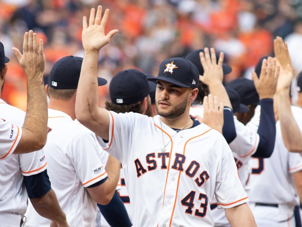 Lance McCullers Jr. honored Dallas Keuchel in Houston's home opener. (Photo by F. Carter Smith)