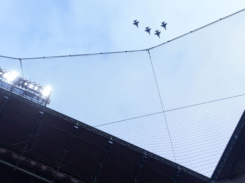 The four fighter jet flyover made quite an impression at Minute Maid Park. (Photo by F. Carter Smith)