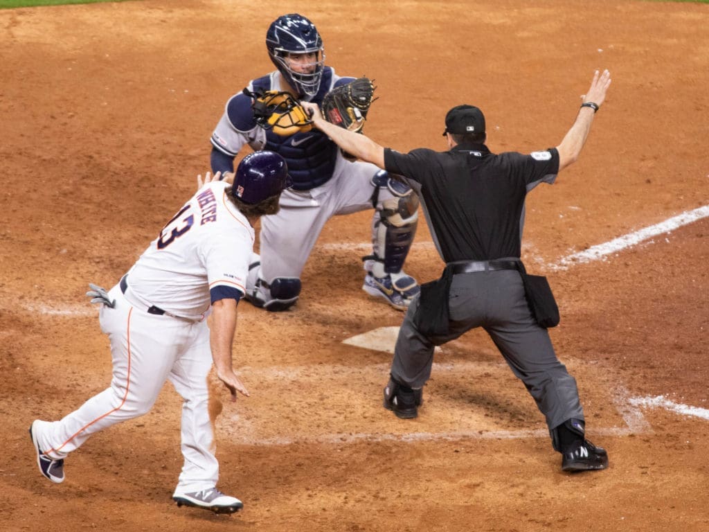 Tyler White knew he was safe — and the Astros' comeback was real. (Photo by F. Carter Smith)