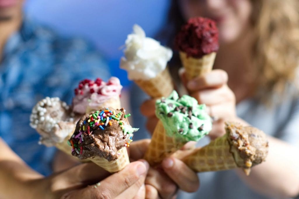 Baldo's serves mini-cone flights where you can choose three to six flavors to try.