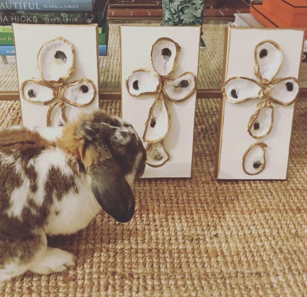 Houston pet personality Wrigley the Rabbit gave inspiration to the Hops & Bun Co. home accessories collection formed from oyster shells. (Courtesy Hops & Bun Co., www.hopsandbun.com) 