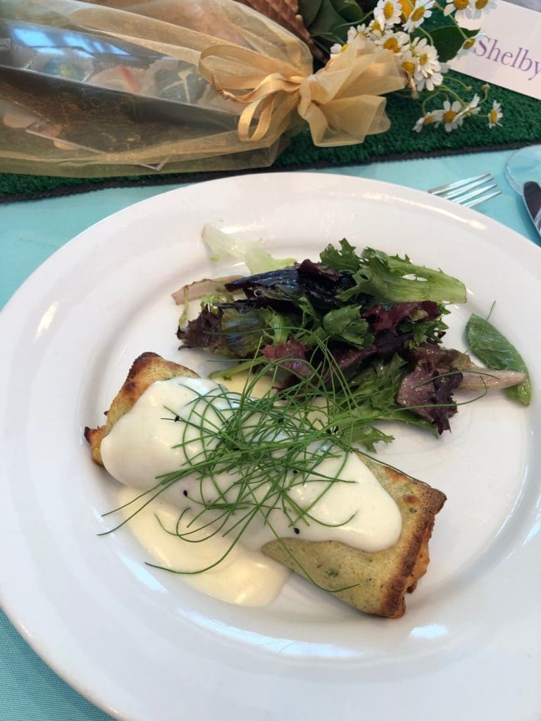 Chef Teague Burrell's caramelized onion and chicken crepe served at the Balthazar Cellars Veuve Clicquot lunch. (Photo by Shelby Hodge)
