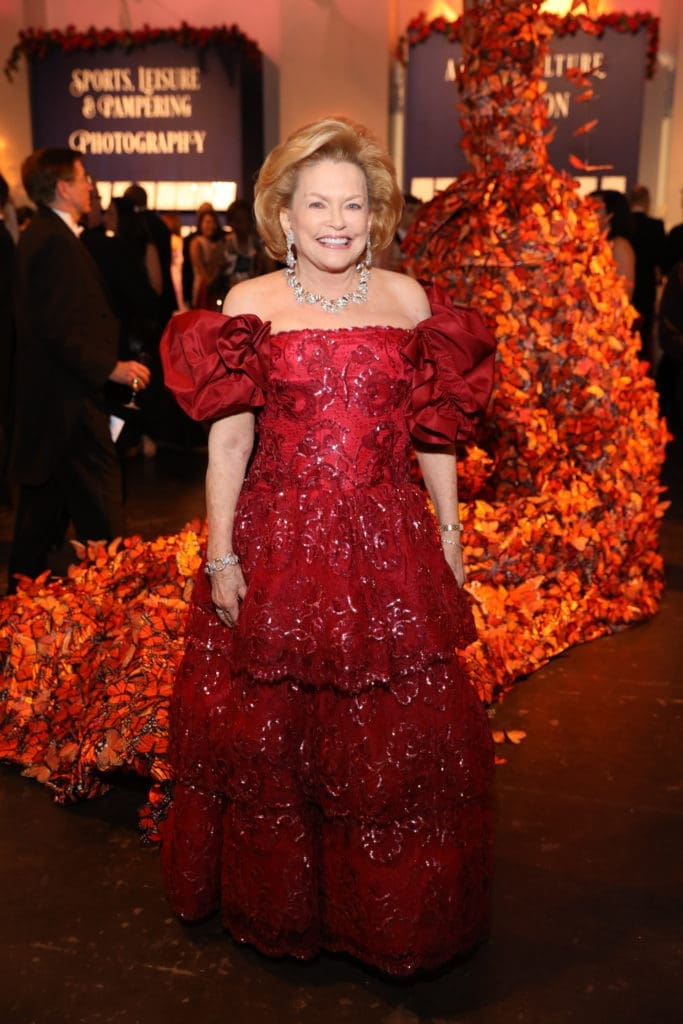 Jerry Ann Woodfin-Costa wore a vintage red Scasi gown to the Houston Grand Opera Ball. (Photo by Priscilla Dickson)