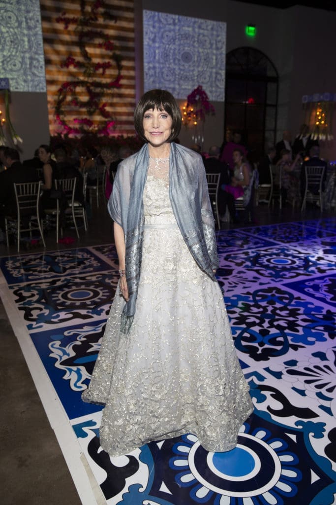 Marilyn Ingram wore a pale blue BASIX Black Label white embroidered gown with shawl. (Photo byJenny Antill)