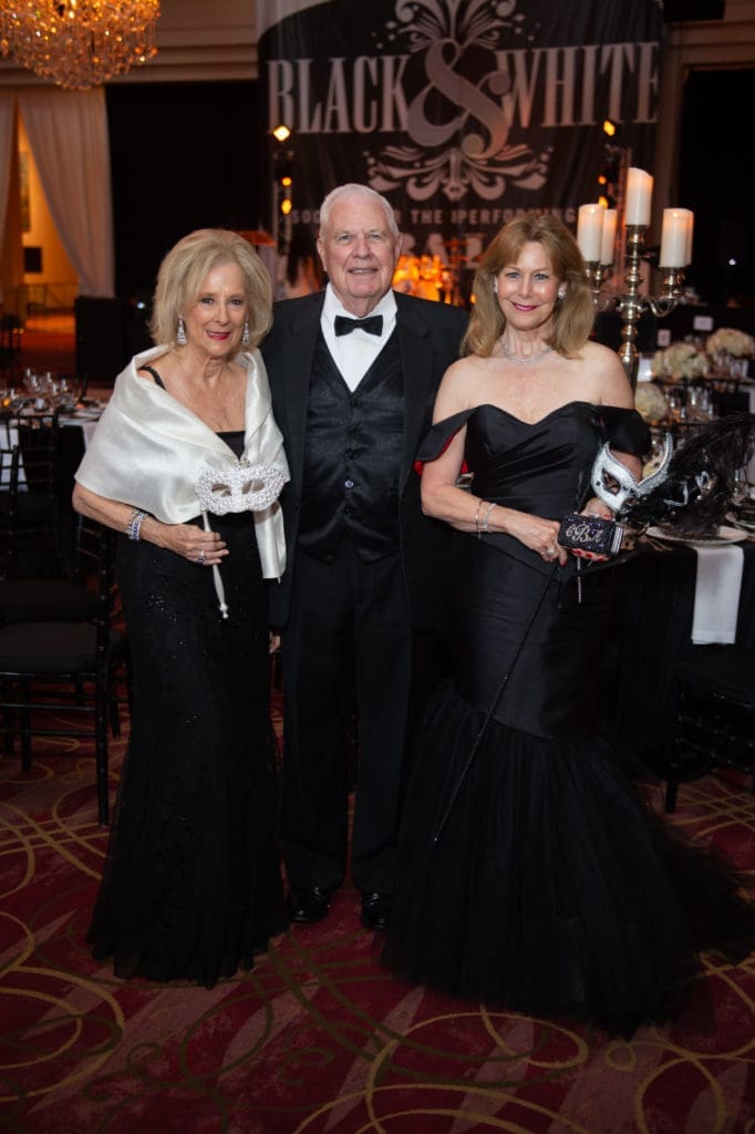 Chairs Mary Ann & David McKeithan, Cheryl Byington at the Society for the Performing Arts Black & White Ball at Wortham Theater Center. (Photo by Wilson Parish)