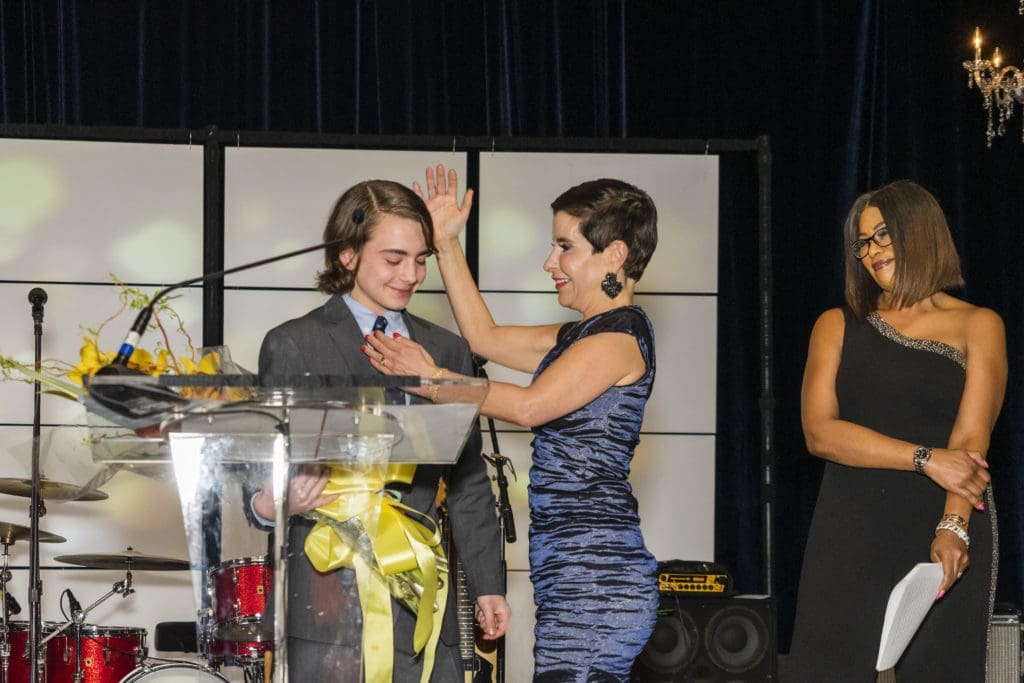 Max Harrison, Tricia Bonilla Harrison, emcee Deborah Duncan  at the Joe Niekro Foundation Knuckle Ball. (Photo by Nikki Rosenberg)