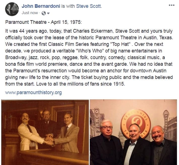 John Bernardoni knows about making a challenging project come to fruition. In 1975, he and pals were the trio who saved Austin's historic Paramount Theatre from the wrecking ball. 