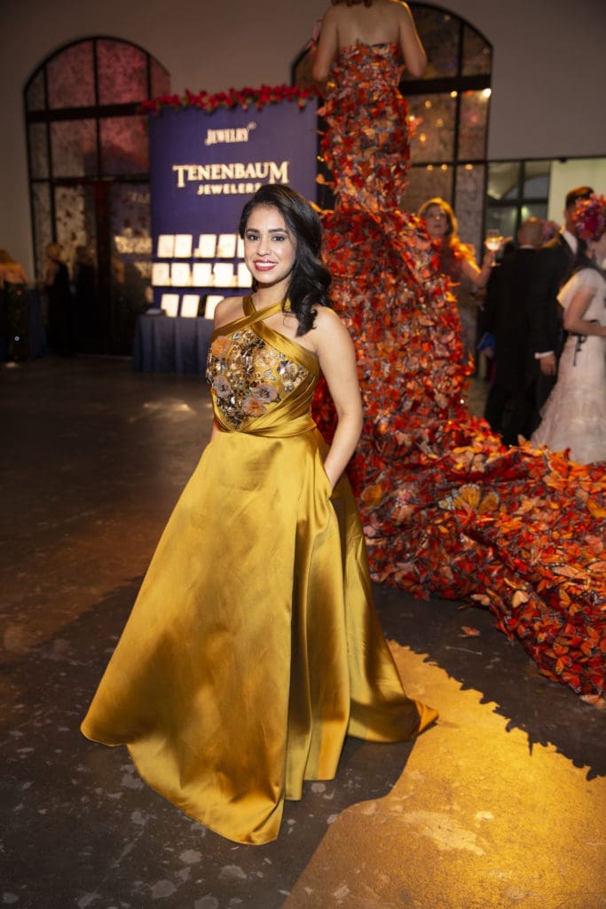 Priscilla de la Rosa wore a gold Marchesa gown to the Houston Grand Opera Ball. (Photo by Jenny Antill)