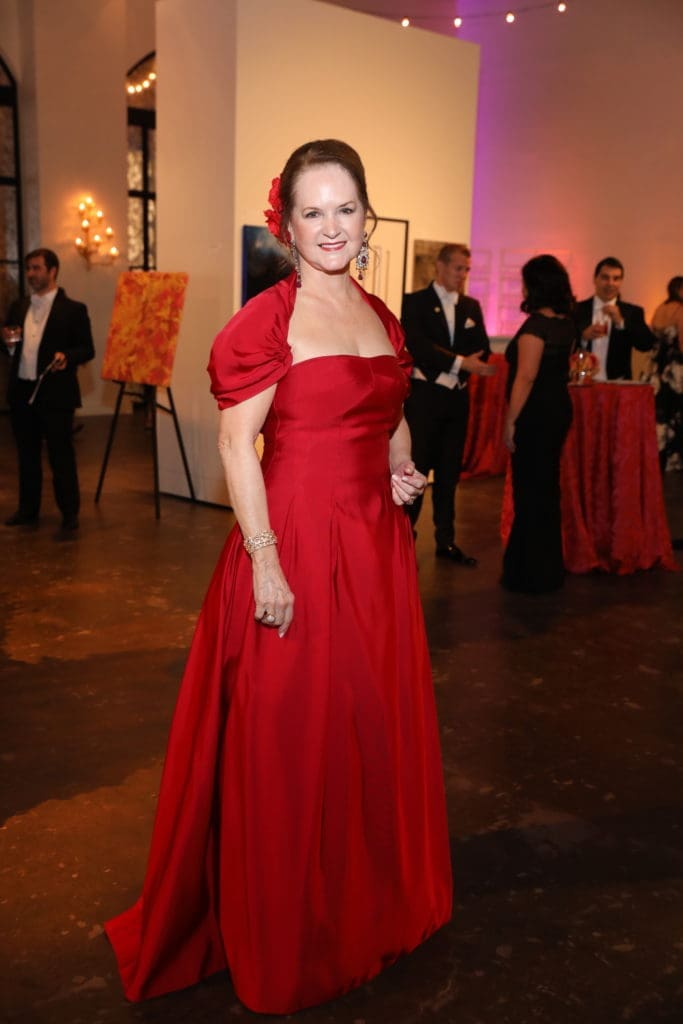 Sandy Barrett wore a vintage red gown to the Houston Grand Opera Ball.  (Photo by Priscilla Dickson)