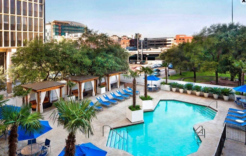 The Whitehall pool offers charming covered cabanas. 