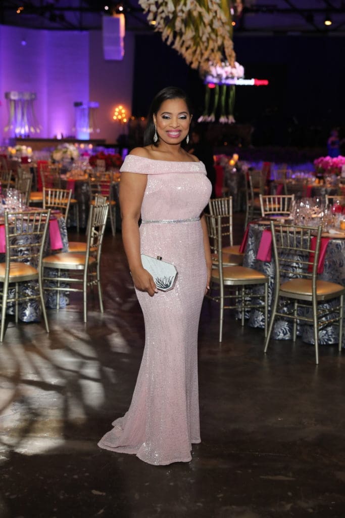 Shawntell Williams wore a pale pink Jovani gown to the Houston Grand Opera Ball. (Photo by Priscilla Dickson)
