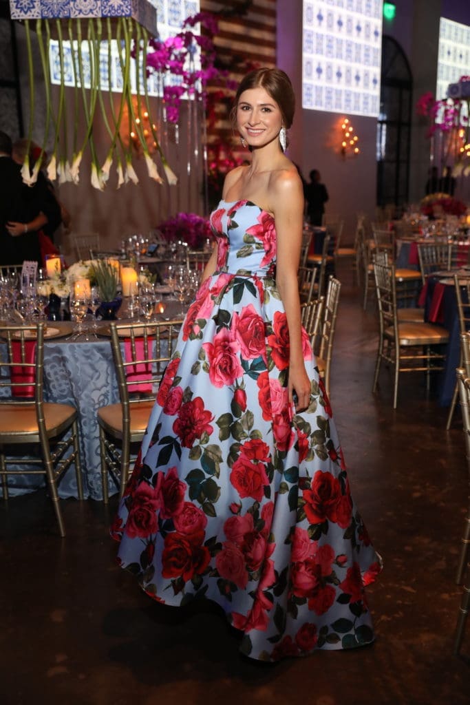 Valentina Degtyar wore a floral gown to the Houston Grand Opera Ball. (Photo by Priscilla Dickson)