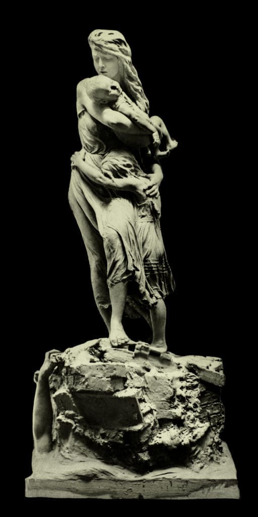 Pompeo Coppini's "Victims of the Galveston Flood," final version maquette, March 1904. Last seen in December 1919 on The University of Texas Campus, the elegiac sculpture is the subject of an art historical hunt now entering its fourth year.