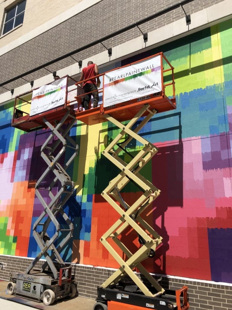 Up in the air at Morgan's Pearl Marketplace at Midtown, which features its own street art as well as a 40,000 square-foot Whole Foods set to open the first quarter of 2020.