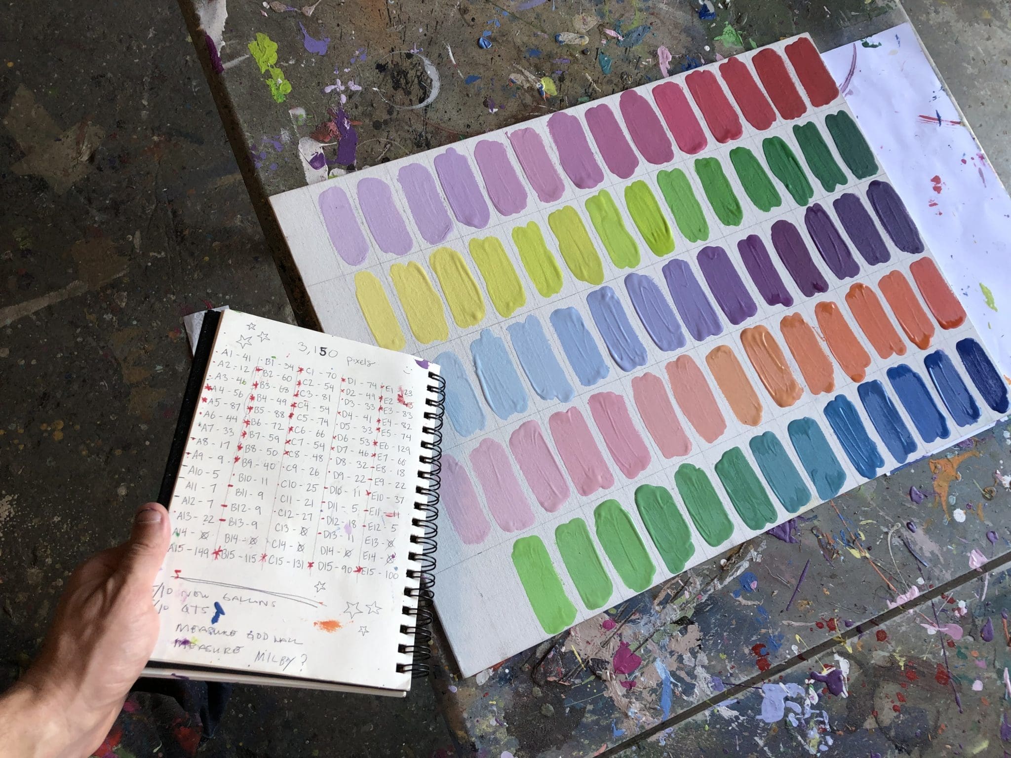 Seventy-two shades and 3,200 pixelated squares comprise "Biscuit Paint Wall."