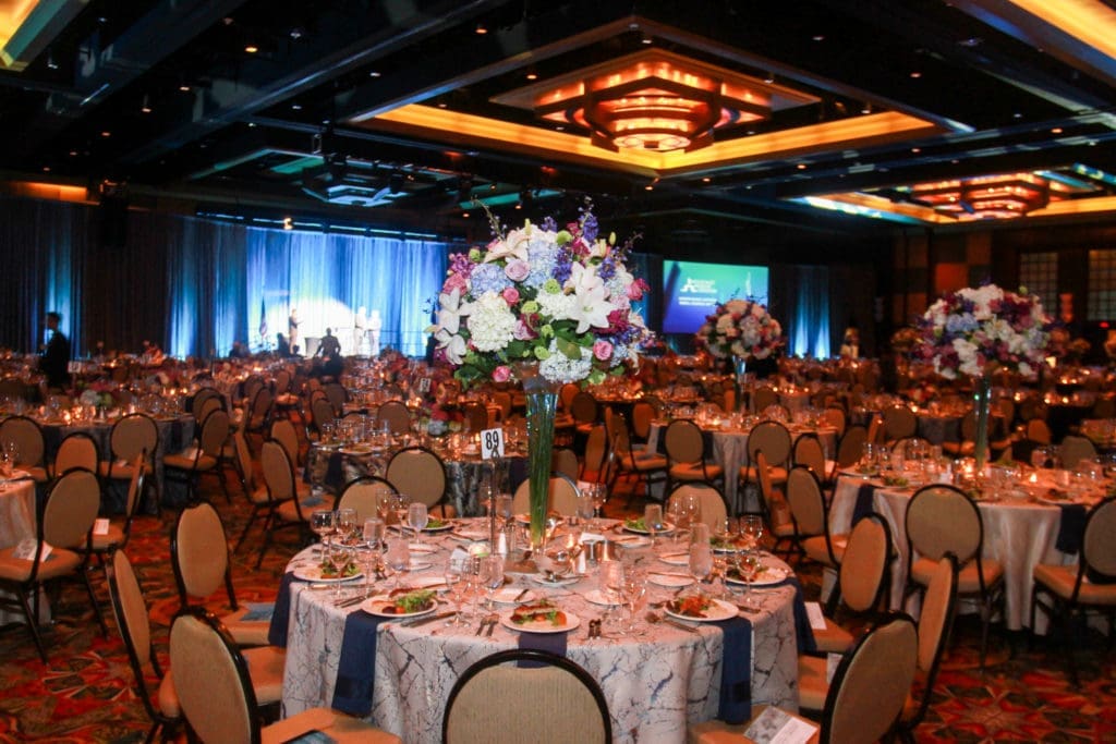 The ballroom at the Hilton Americas-Houston set for the Holocaust Museum Houston LBJ Moral Courage Award dinner. (Photo by Gary Fountain)