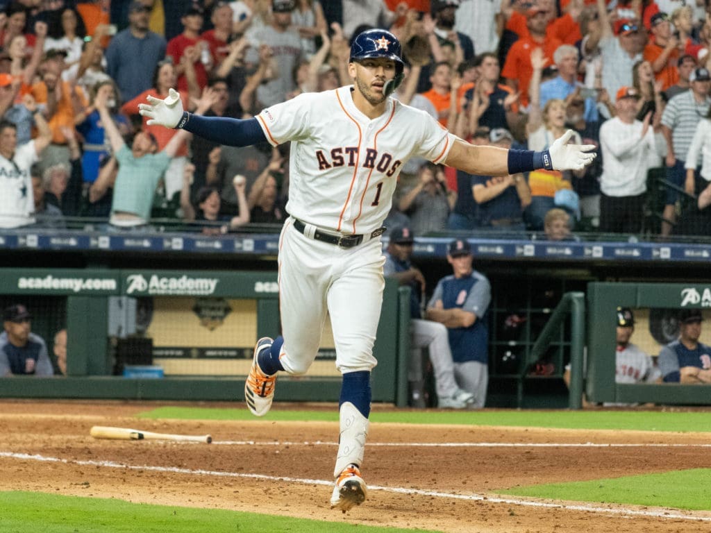 Carlos Correa is always ready to celebrate big moments. (Photo by F. Carter Smith)
