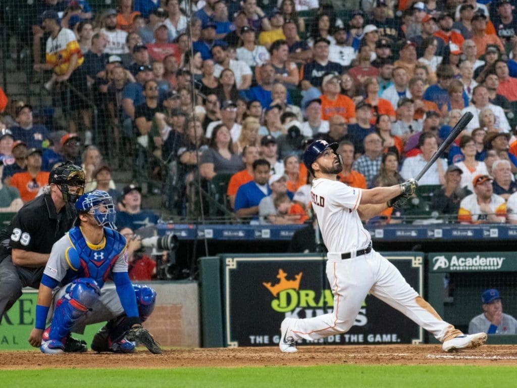 Jack Mayfield doubled in his first ever MLB at-bat. (Photo by F. Carter Smith)