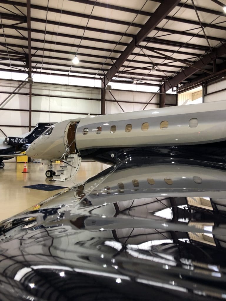 Wing Aviation showed off its private jets in Houston and Dallas. A Legacy 500 is shown here.