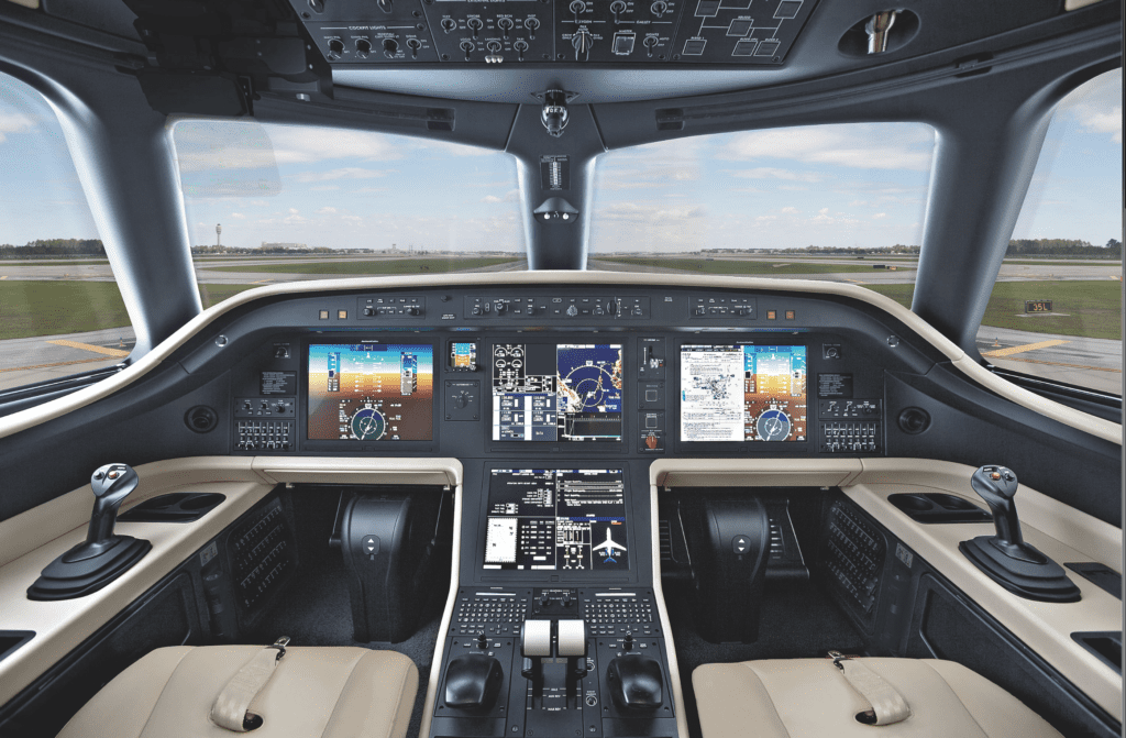There is plenty of room in this Embraer Praetor 600 cockpit. Automation reduces the chances of errors.