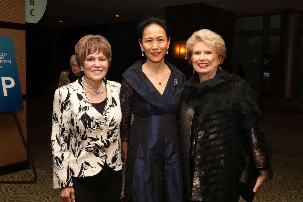 Regina Rogers, Y. Ping Sun, Ginger Blanton at the Holocaust Museum Houston LBJ Moral Courage Award dinner. (Photo by Priscilla Dickson)