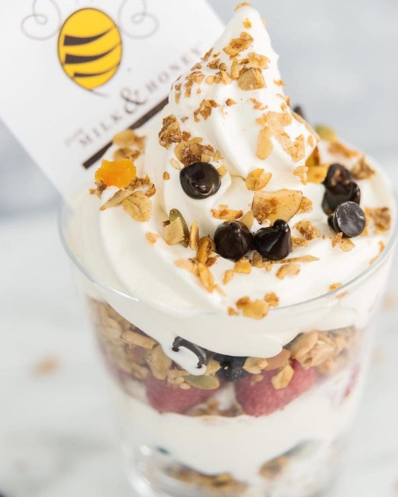 The Parfait sundae has homemade granola and fruit.